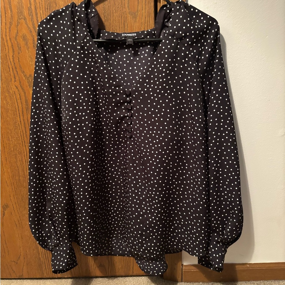 Express Black and White Polka Dot Blouse